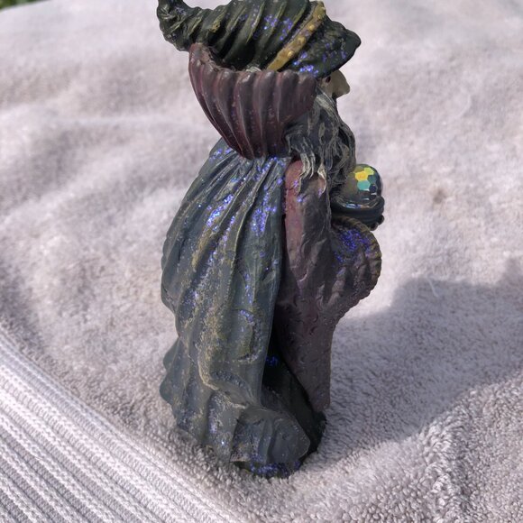 Vintage Spoontiques Wizard With Crystal Ball Orb Red Eyes Metaliic Figurine 6” - Picture 12 of 15